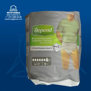  DEPEND Белье впитывающее мужское L/XL (размер 46-50) 9шт приобрести по цене от 554 рублей с доставкой ― MyStoma.ru