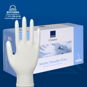 Перчатки диагностические (смотровые) нитриловые неопудренные Abena Classic L Белые, 150 шт. купить по цене от 980 рублей с доставкой ― MyStoma.ru