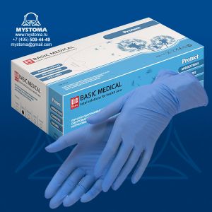 Перчатки Basic Protect медиц смотр нитриловые нестер неопуд текстурир, синие, 50 пар  р-р M приобрести по цене от 550 рублей с доставкой ― MyStoma.ru